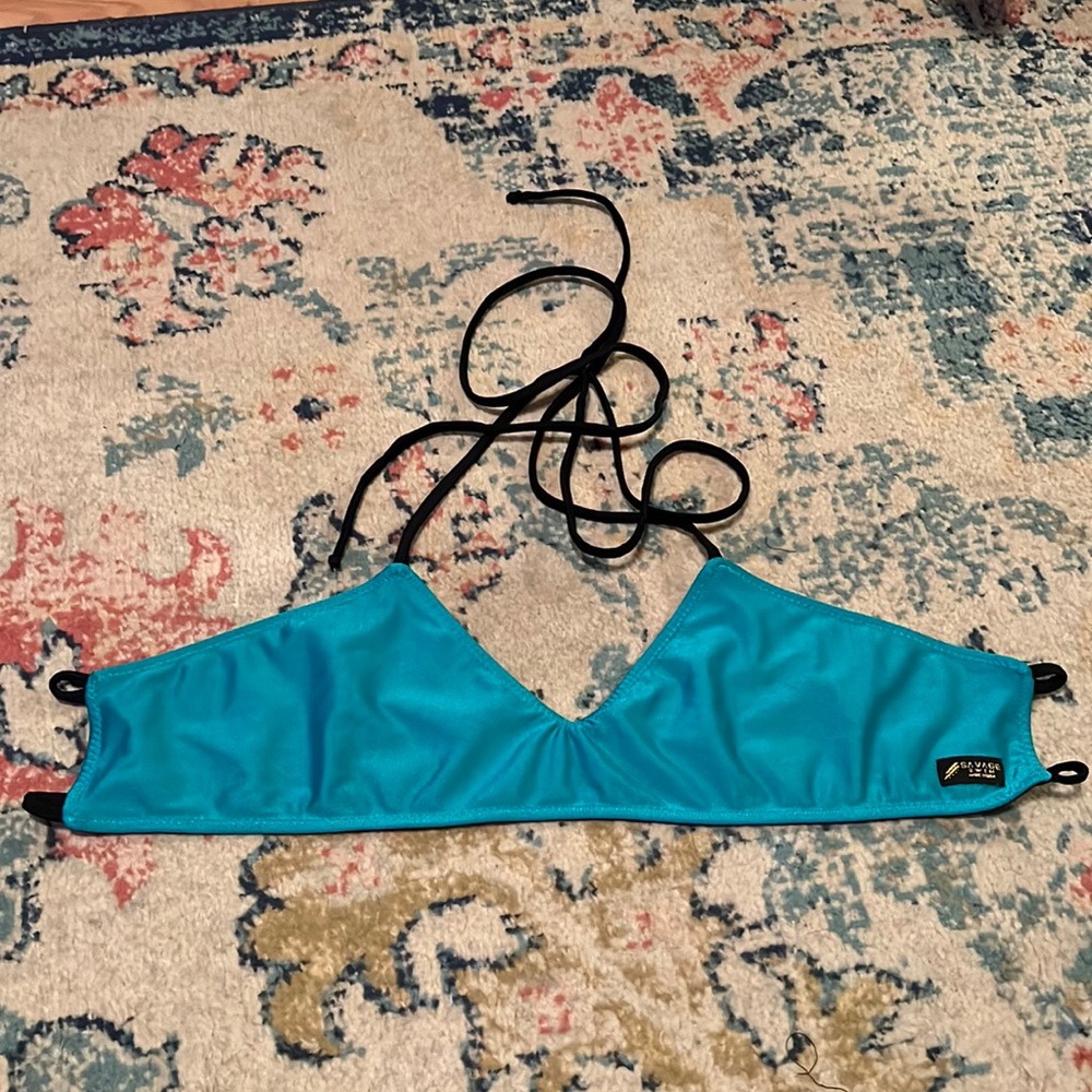 Blue Triangle Halter Bikini Top Reversible